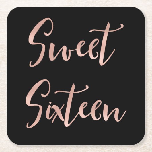 バラゴールドフォイルスウィート16誕生日 スクエアペーパーコースター (正面)