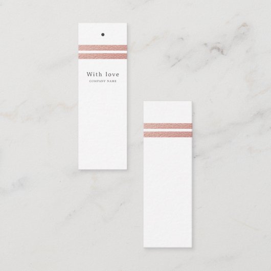 バラゴールドフォイルストライプズ |ホワイトギフトラベル スキニー名刺 (正面/裏面)