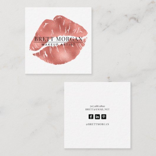 バラゴールドフォイルズリップメイクアップアーティスト スクエア名刺 (正面/裏面)