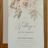 バラゴールドフォイルダスティピンク赤面フローラ結婚ズ 箔招待状