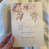 バラゴールドフォイルダスティピンク赤面フローラ結婚ズ 箔招待状