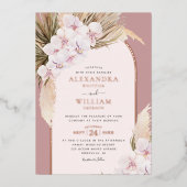 バラゴールドフォイルダスティーバラパンパストロピカルズ結婚ズ 箔招待状 (正面)