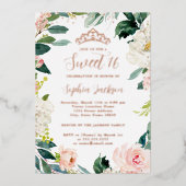 バラゴールドフォイルティアラピンクフローラスイーツ16 箔招待状 (正面)