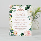 バラゴールドフォイルティアラピンクフローラスイーツ16 箔招待状 (立ち正面)