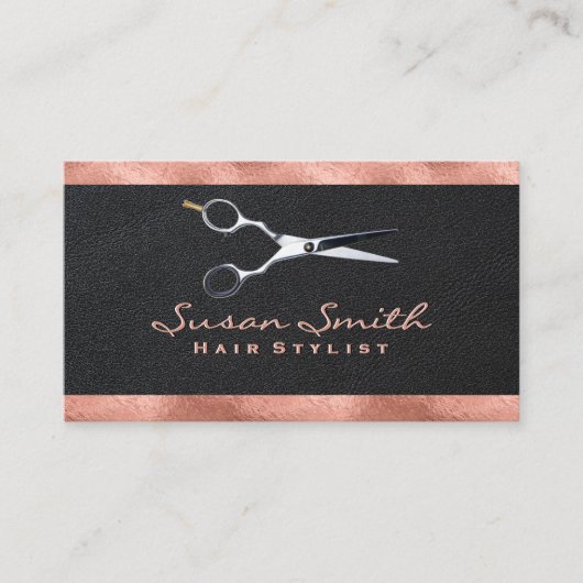 バラゴールドフォイルトリム |レザー |はさみ 名刺 (正面)