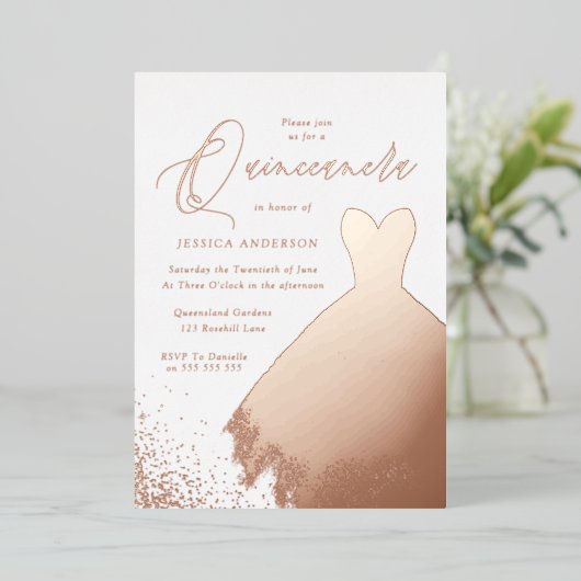 バラゴールドフォイルドレエレガントスキンセアニェラパーティー 箔招待状 (立ち正面)