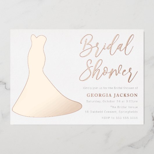 バラゴールドフォイルドレスシルエットブライダルシャワー 箔招待状 (正面)