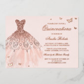 バラゴールドフォイルドレスバタフライキンセアニェラ 箔招待状 (正面)