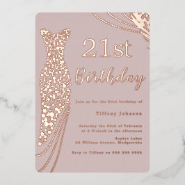 バラゴールドフォイルドレスピンクエレガント21歳の誕生日 箔招待状