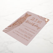 バラゴールドフォイルドレスピンクエレガント21歳の誕生日 箔招待状 (回転した状態)