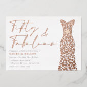 バラゴールドフォイルドレスフィフティ&ファブ50誕生日 箔招待状 (正面)