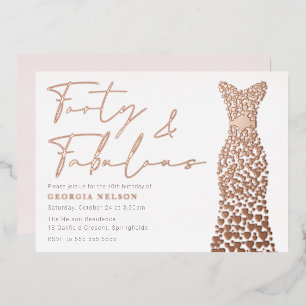 バラゴールドフォイルドレスフォーティーン&ファブ40th誕生日 箔招待状