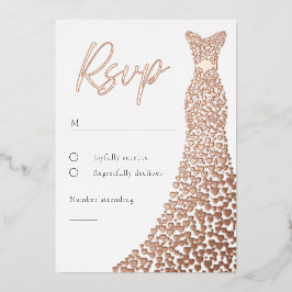 バラゴールドフォイルドレスブライダルまたは誕生日RSVPカード 箔招待状