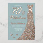 バラゴールドフォイルドレス70 & Fabuous 70誕生日 箔招待状 (正面)