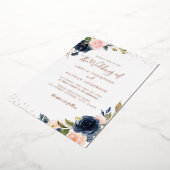 バラゴールドフォイルネイビーピンク結婚フローラ 箔招待状 (回転した状態)