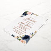 バラゴールドフォイルネイビー赤面フローラティアラスイート16 箔招待状 (回転した状態)