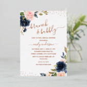 バラゴールドフォイルネイビー赤面フローラブランチと泡立ち 箔招待状 (立ち正面)