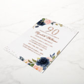 バラゴールドフォイルネイビー赤面フローラ90誕生日 箔招待状 (回転した状態)