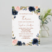 バラゴールドフォイルネイビー赤面3rd女の子誕生日 箔招待状 (立ち正面)