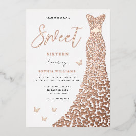 バラゴールドフォイルハートドレスバタフライスウィート16 箔招待状