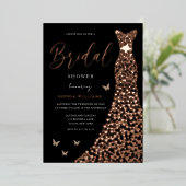 バラゴールドフォイルハートドレスブラックブライダルシャワー 箔招待状 (立ち正面)