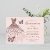 バラゴールドフォイルバタフライドレスキンセアニェラ 箔招待状 (立ち正面)