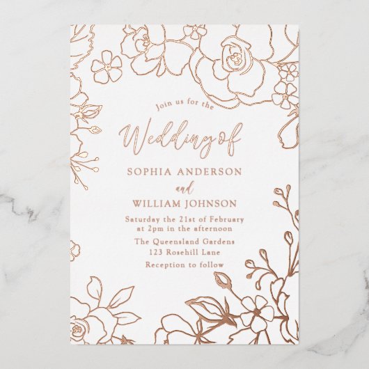 バラゴールドフォイルバラ離れ金ゴールド結婚ズ 箔招待状 (正面)