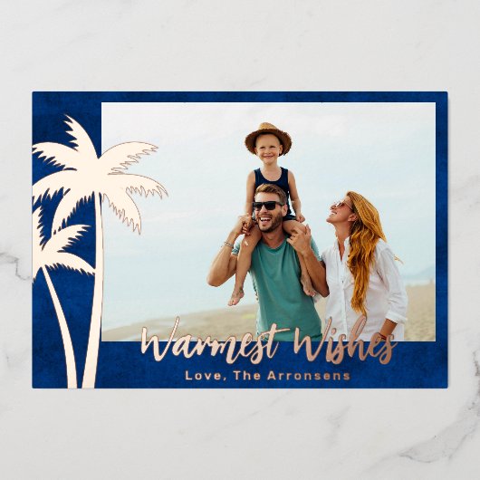 バラゴールドフォイルパームツリークリスマスフォトカード 箔シーズンカード (正面)