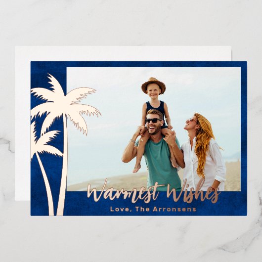 バラゴールドフォイルパームツリークリスマスフォトカード 箔シーズンカード (正面/裏面)