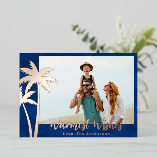 バラゴールドフォイルパームツリークリスマスフォトカード 箔シーズンカード (立ち正面)