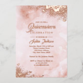 バラゴールドフォイルピンクピーチバタフライキンセアニェラ 箔招待状 (正面)