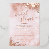 バラゴールドフォイルピンクピーチバタフライブライダルシャワー 箔招待状 (正面)