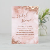 バラゴールドフォイルピンクピーチバタフライブライダルシャワー 箔招待状 (立ち正面)