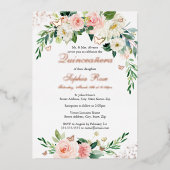 バラゴールドフォイルピンクフローラキンセアニェラ 箔招待状 (正面)