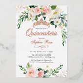 バラゴールドフォイルピンクフローラキンセアニェラ 箔招待状 (正面)