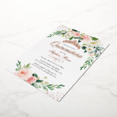 バラゴールドフォイルピンクフローラキンセアニェラ 箔招待状 (回転した状態)