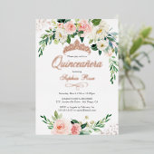 バラゴールドフォイルピンクフローラキンセアニェラ 箔招待状 (立ち正面)