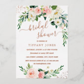 バラゴールドフォイルピンクフローラブライダルシャワーフォイルInv 箔招待状 (正面)