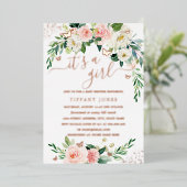 バラゴールドフォイルピンクフローラベビーシャワー 箔招待状 (立ち正面)