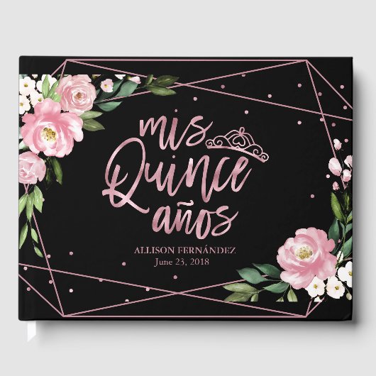 バラゴールドフォイルピンクブラックフローラキンセアニェラ ゲストブック (正面)