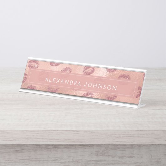 バラゴールドフォイルピンクリップメイクアップアーティスト デスクネームプレート (正面)