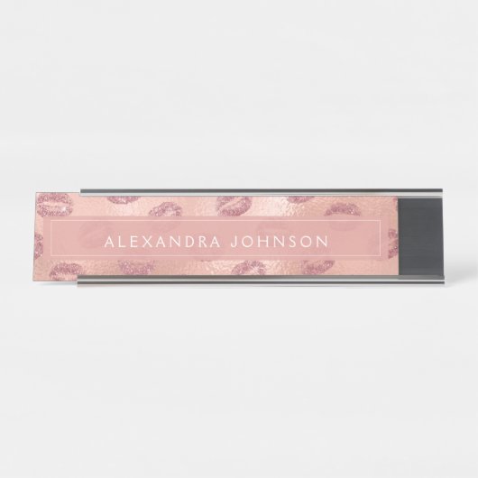 バラゴールドフォイルピンクリップメイクアップアーティスト デスクネームプレート (正面)