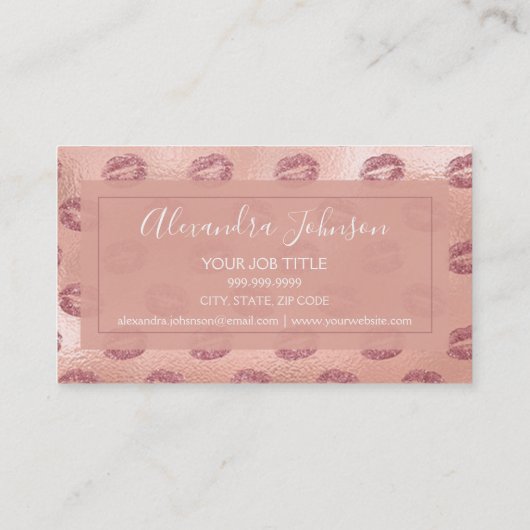 バラゴールドフォイルピンクリップメイクアップアーティスト 名刺 (裏面)