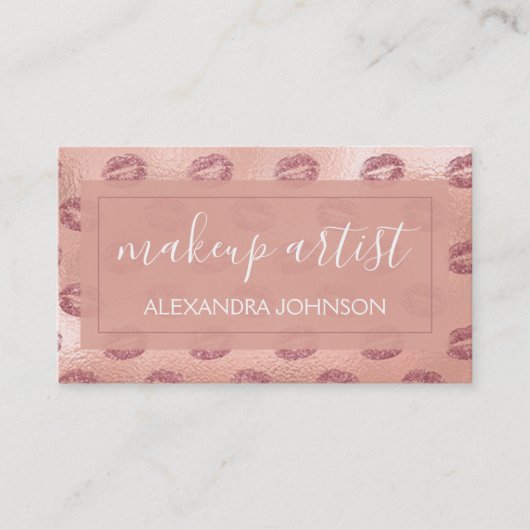 バラゴールドフォイルピンクリップメイクアップアーティスト 名刺 (正面)