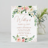 バラゴールドフォイルピンク結婚フローラ 箔招待状 (立ち正面)