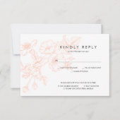 バラゴールドフォイルフローラウェディングRSVPと食事の選択 出欠カード (正面)