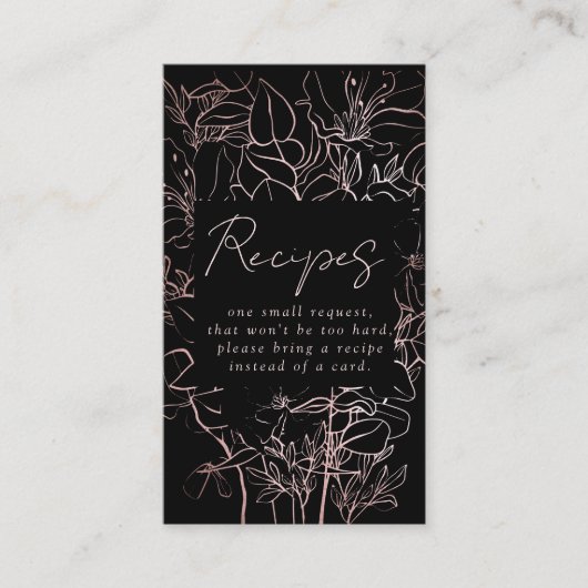 バラゴールドフォイルフローラブライダルシャワーレシピ要求 エンクロージャーカード (正面)
