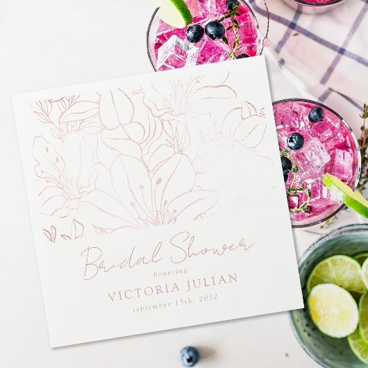 バラゴールドフォイルフローラブライダルシャワー スタンダードカクテルナプキン