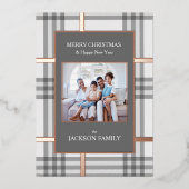 バラゴールドフォイルプレイドホリデーフォトクリスマスカード 箔シーズンカード (正面)
