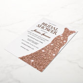 バラゴールドフォイルプレスドレスガウンブライダルシャワー 箔招待状 (回転した状態)